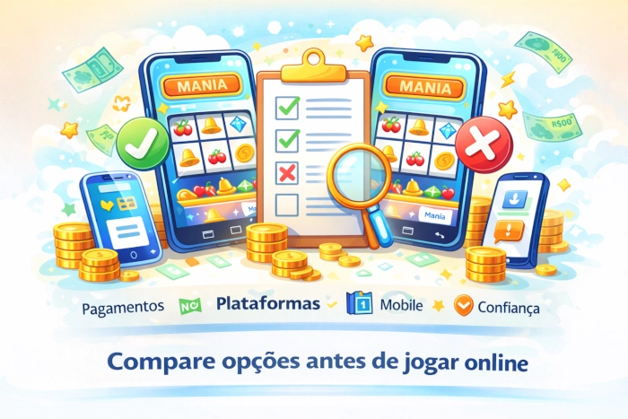 Ilustração comparando plataformas para jogar Cash Mania Game com foco em pagamentos, mobile e confiança