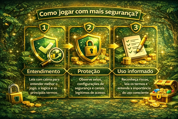 Ilustração explicativa sobre como jogar Cash Mania Game com mais segurança, destacando entendimento da plataforma, proteção da conta e uso informado